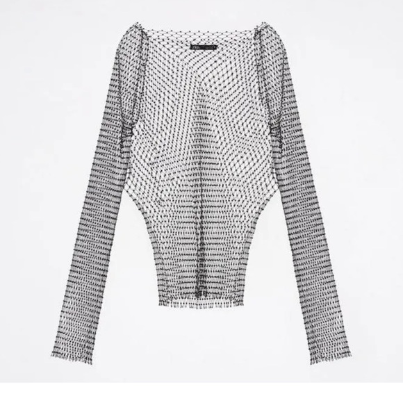 Zara | Tops | Zara Rhinestone Mesh Shirt | Poshmark